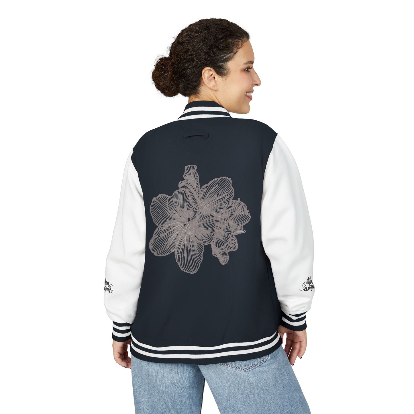 Letterman Jacket — Minimal Floral Patch Varsity Jacket