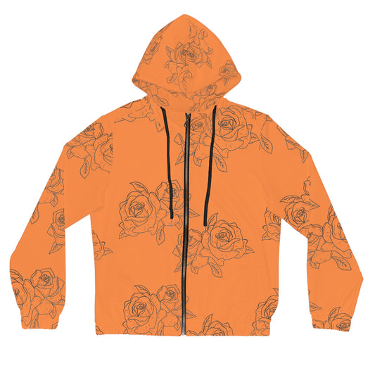 Orange Rose Sketch Zip-Up Hoodie — Floral Women's Full-Zip Jacket©