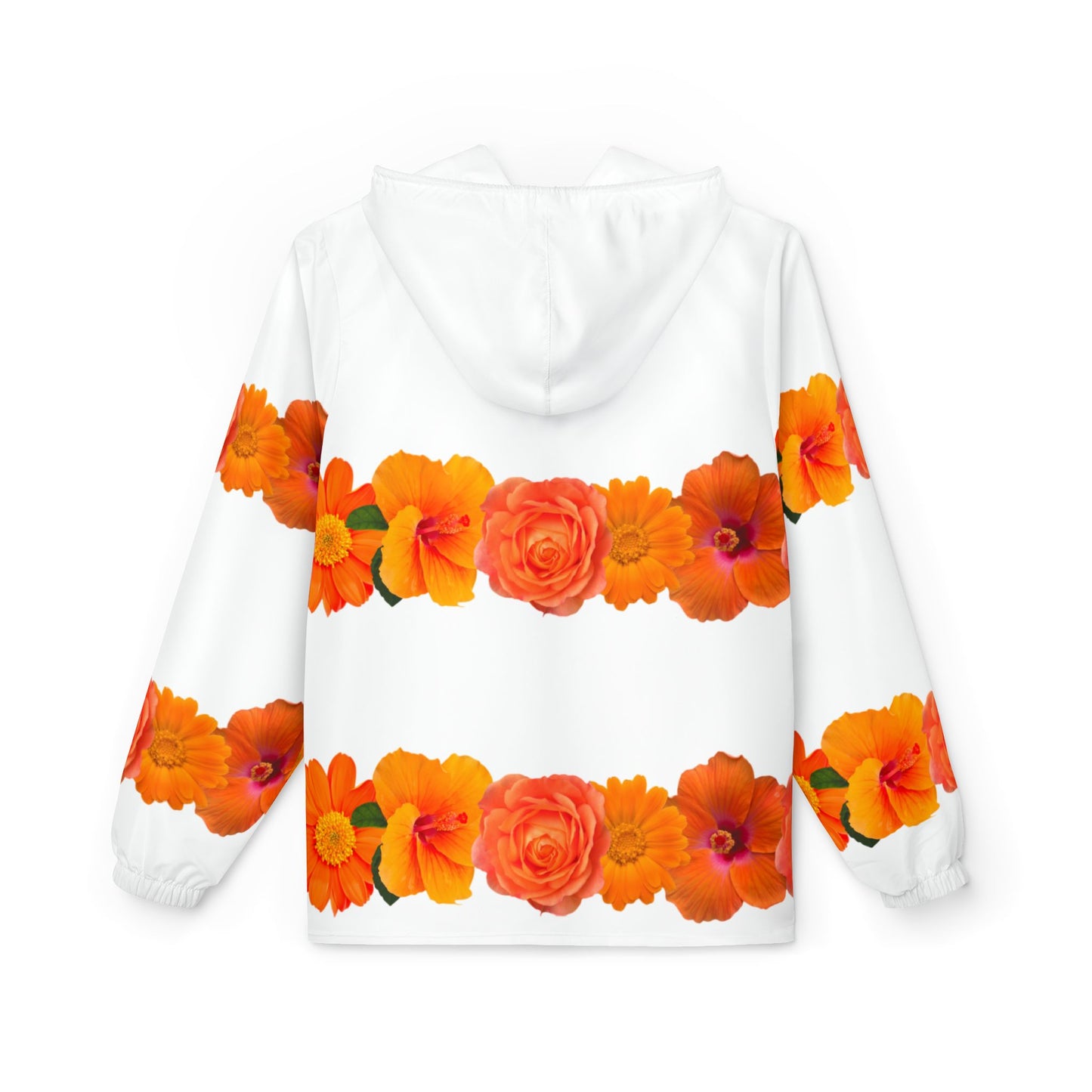 Floral Stripe Windbreaker Jacket — Orange Rose & Poppy All-Over Print©