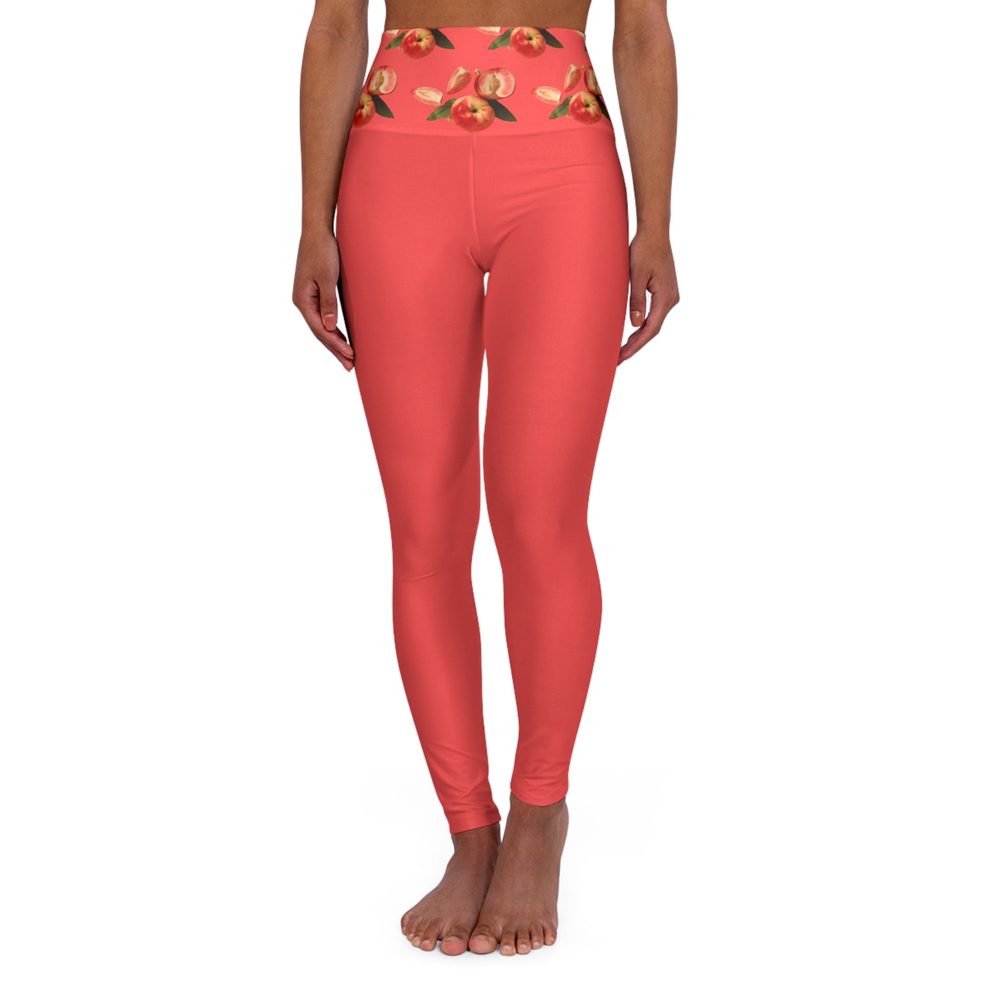 High-Waist Peach Blossom Yoga Leggings — Coral Floral Fitness Leggings©