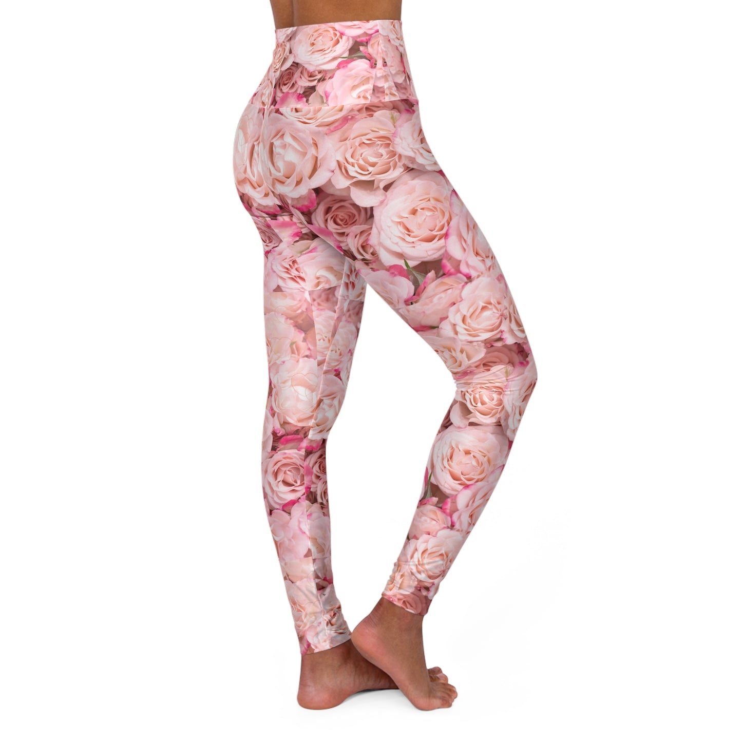 Floral Rose High-Waist Leggings — Pink All-Over-Print©