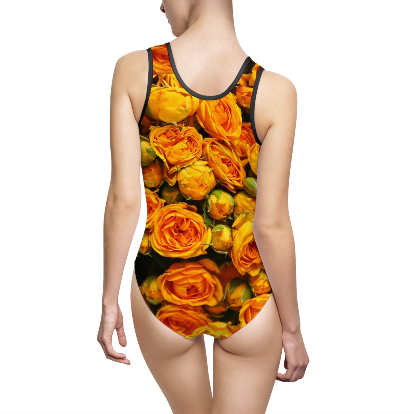 Yellow Rose Floral One-Piece Swimsuit — Vibrant All-Over Print©
