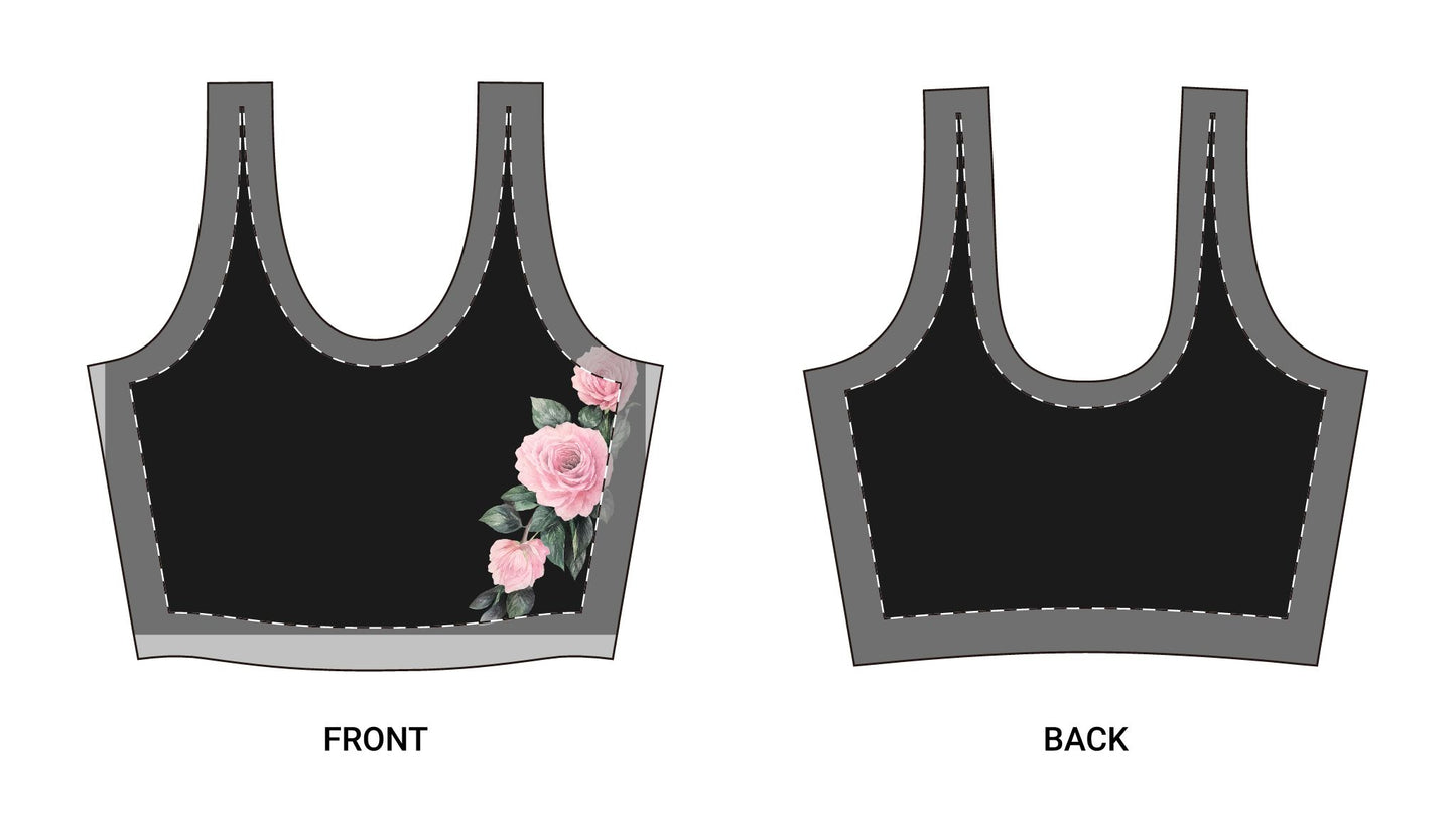 Floral Rose Sports Bra — Black Athletic Crop Top©