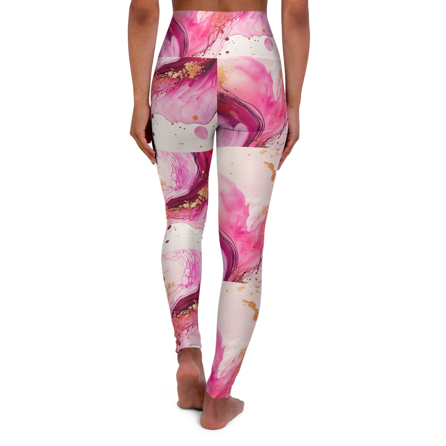 Pink Marble High-Waisted Leggings — Floral Abstract All-Over Print for Pilates & Fitness©