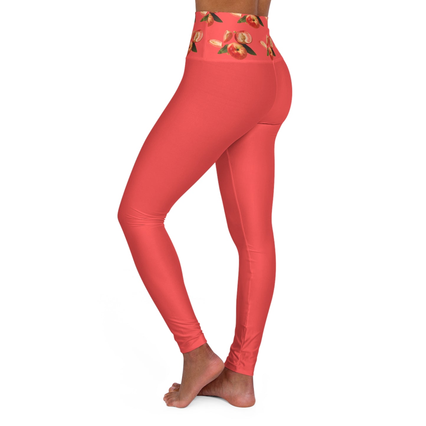 High-Waist Peach Blossom Yoga Leggings — Coral Floral Fitness Leggings©
