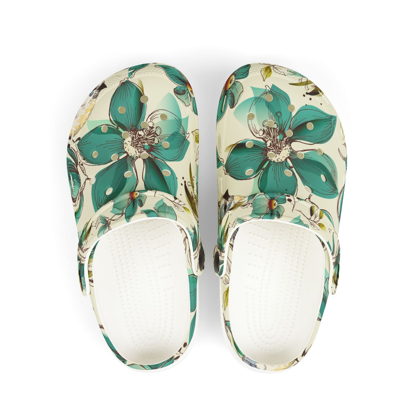Kids Floral Foam Clogs — Teal Blossom All-Over Print