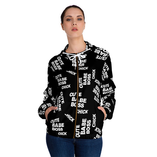 Zip Hoodie — "Cute Babe Boss Chick" All-Over Print©