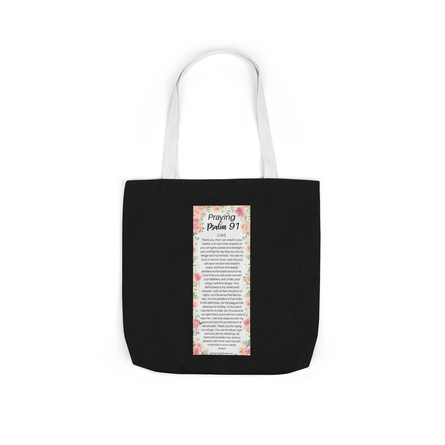 Floral Icons Canvas Tote — "Put On The Full Armour of God" with psalm 91 prayer on the Back.