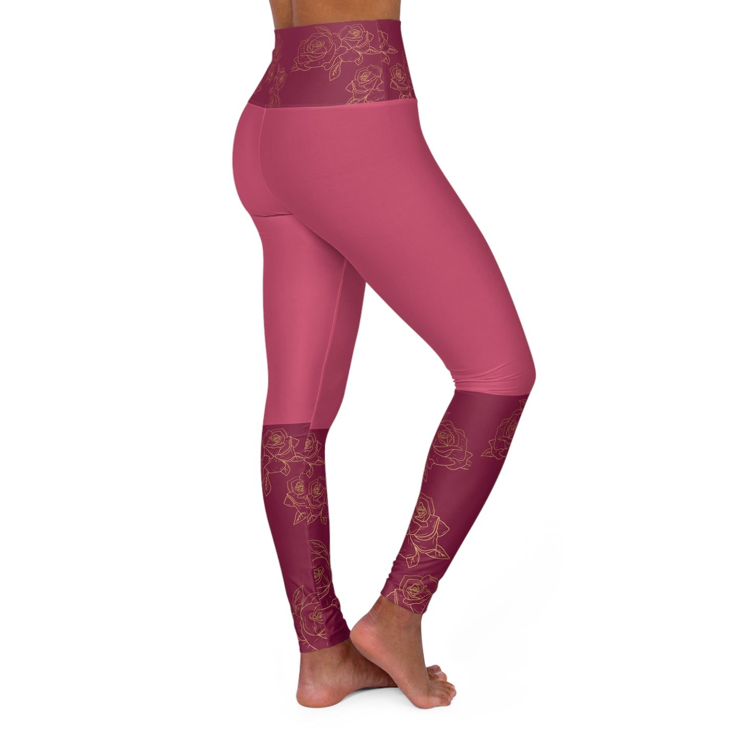 High-Waist Rose Gold Floral Yoga Leggings©