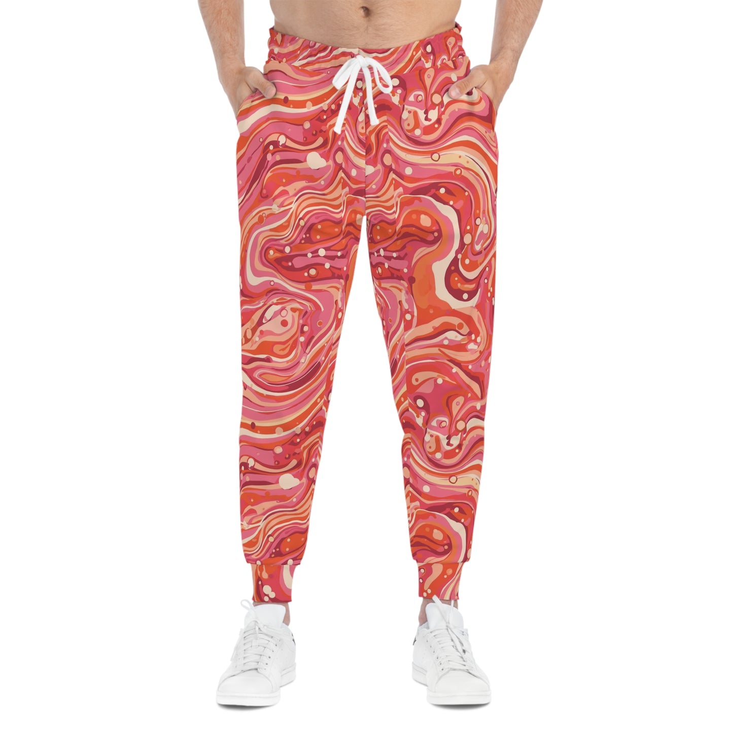 Pink Marble Athletic Joggers — Retro Swirl All-Over Print Sweatpants©
