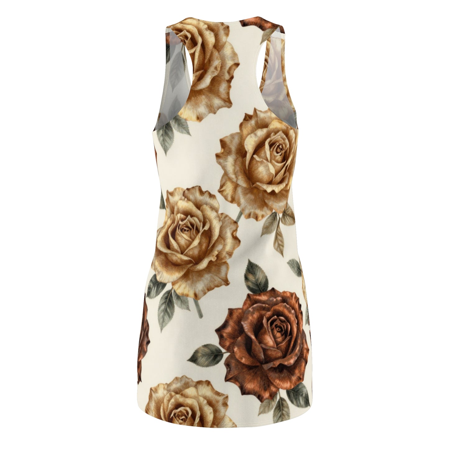 Vintage Brown Rose Racerback Dress — Floral All-Over Print Summer Dress©