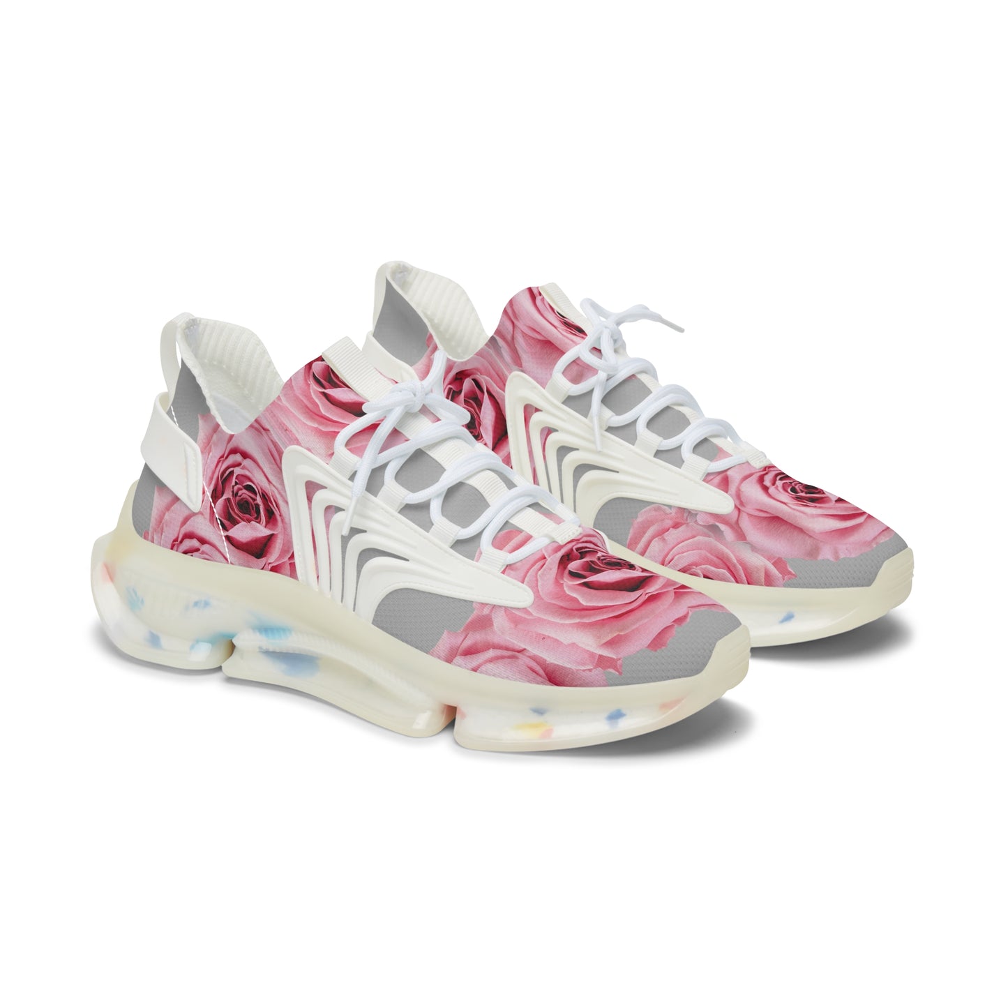Women's Mesh Sneakers — Pink Rose Floral Athletic Shoes