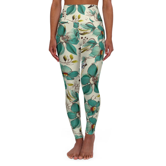Teal Floral High-Waist Leggings — Stretch Activewear